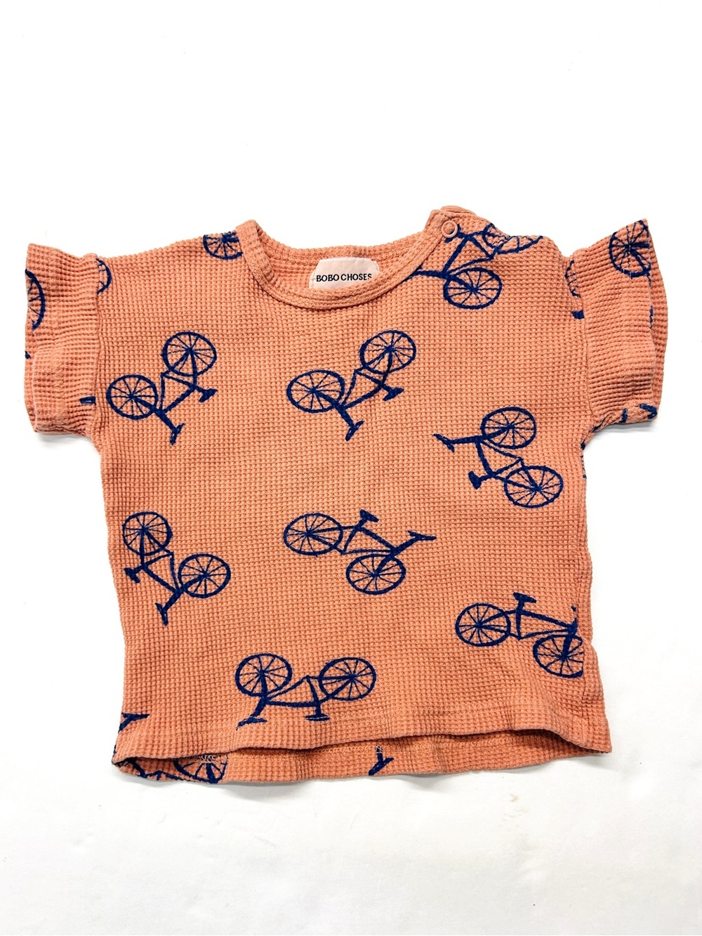Bobo Choses Peach Orange Waffle Knit 
Thermal Bicycle Print Kids Top